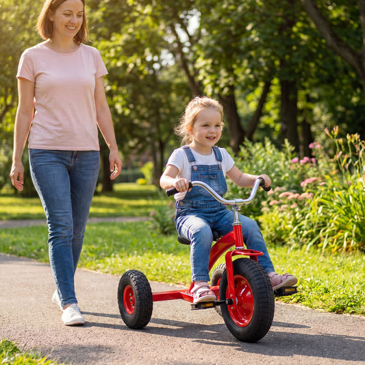 Costway Kids Tricycle with 15 Inch Inflatable Rubber Tires for Toddlers Aged 3+-Red