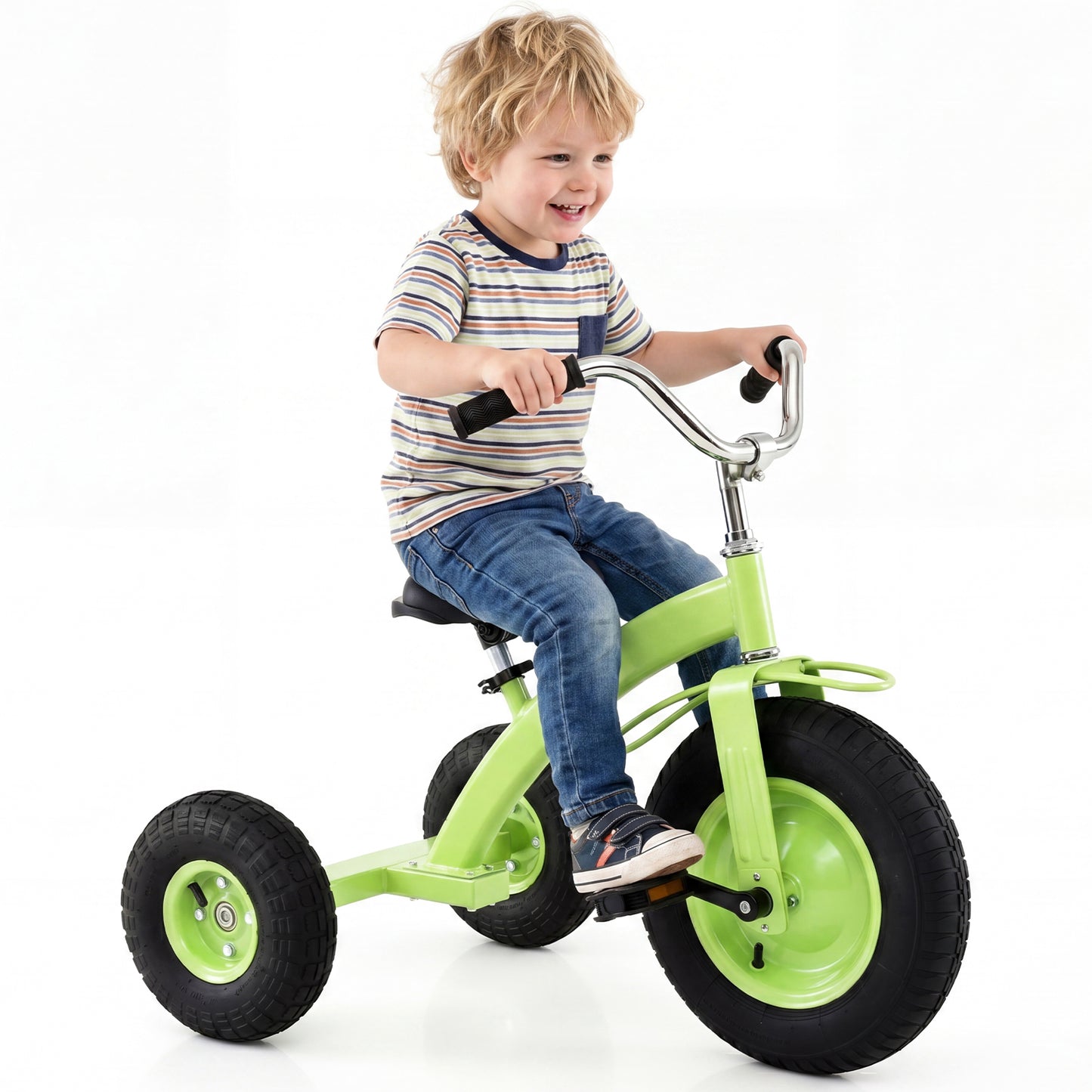 Green Kids Tricycle | Adjustable Seat & Inflatable Rubber Tires