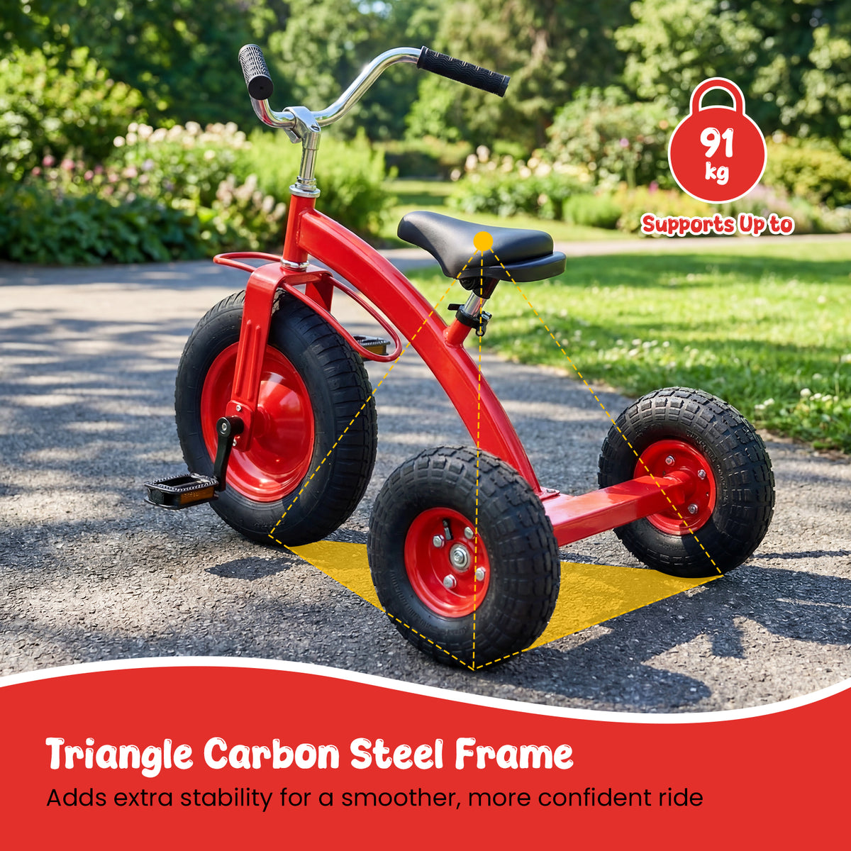 Red Kids Tricycle | Adjustable Seat & Inflatable Rubber Tires