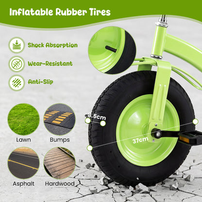 Green Kids Tricycle | Adjustable Seat & Inflatable Rubber Tires