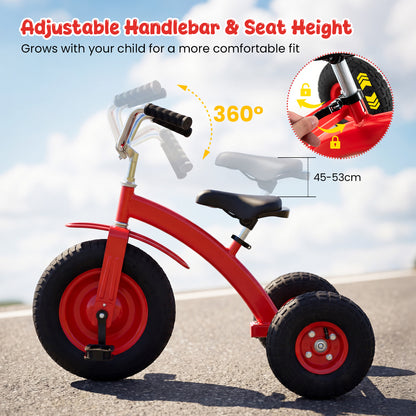 Red Kids Tricycle | Adjustable Seat & Inflatable Rubber Tires