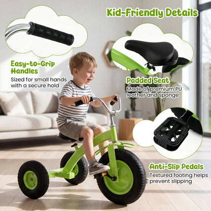 Green Kids Tricycle | Adjustable Seat & Inflatable Rubber Tires