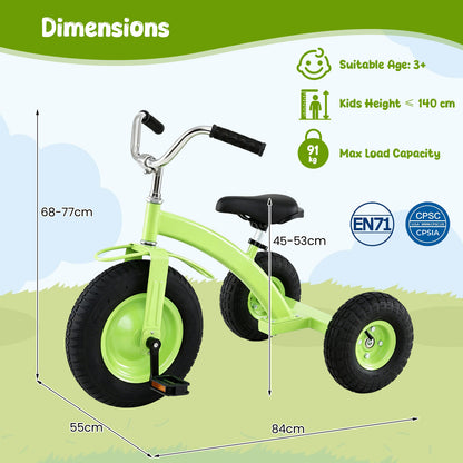 Green Kids Tricycle | Adjustable Seat & Inflatable Rubber Tires