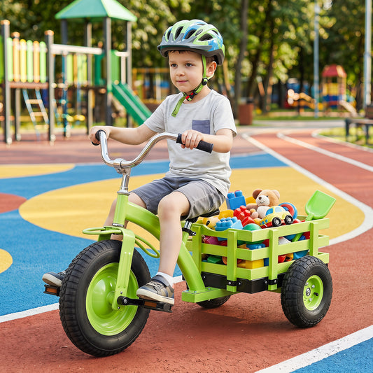 Costway Kids Tricycle with Storage Basket 15 Inch Inflatable Tires for Toddlers 3+-Green