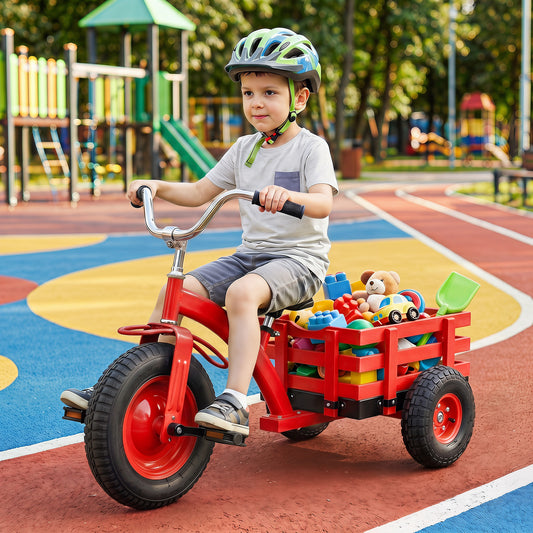Costway Kids Tricycle with Storage Basket 15 Inch Inflatable Tires for Toddlers 3+-Red