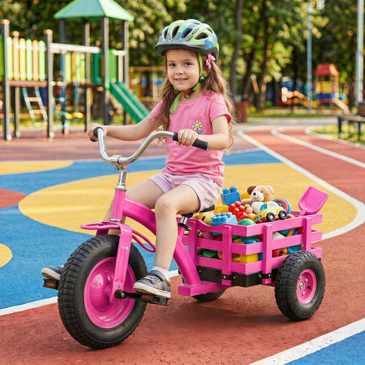 Costway Kids Tricycle with Storage Basket 15 Inch Inflatable Tires for Toddlers 3+-Pink
