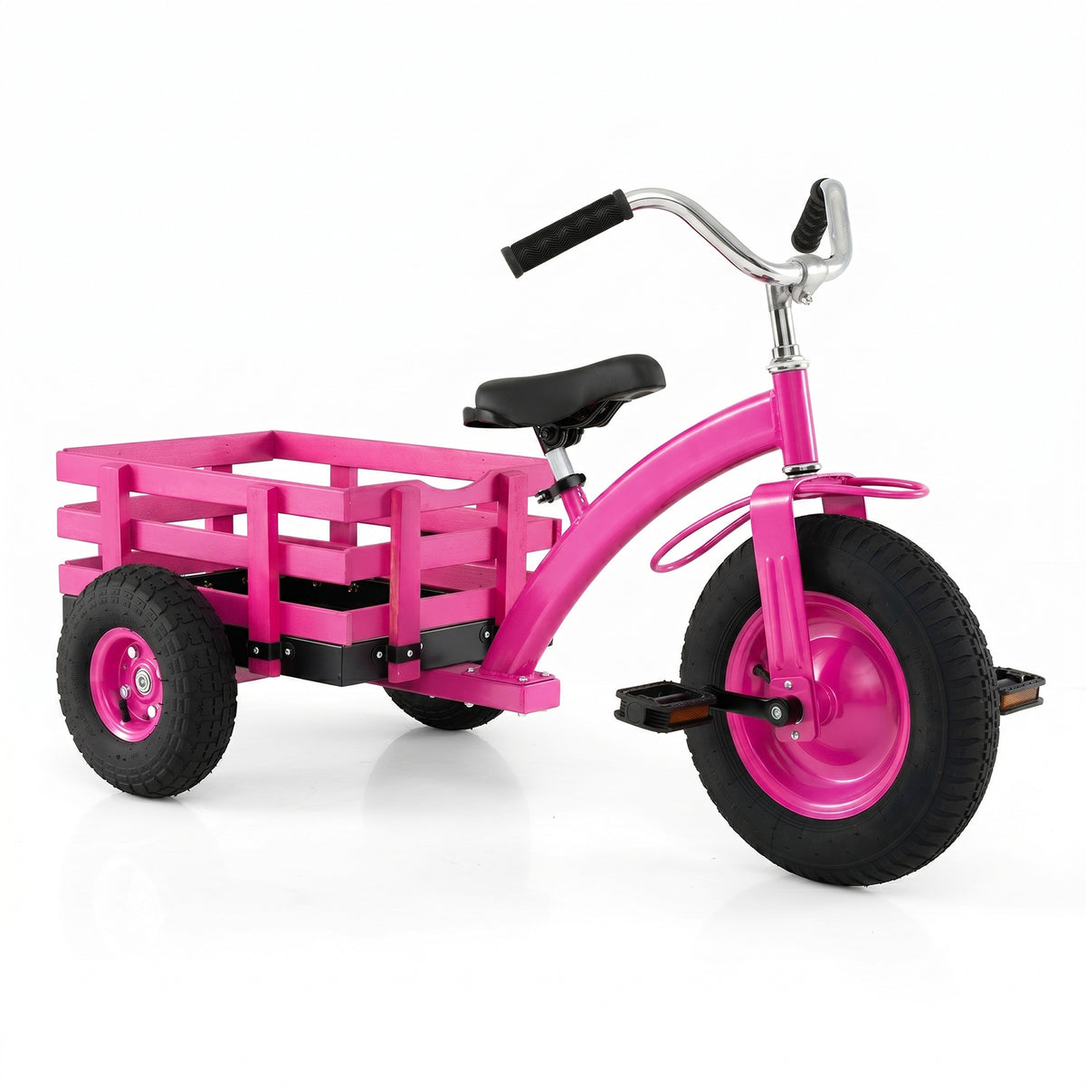 Pink Kids Tricycle | Basket Inflatable Tires Adjustable Seat