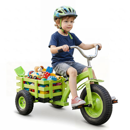 Green Kids Tricycle | Adjustable Seat, Basket & Inflatable Tires