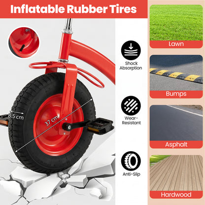 Red Kids Tricycle | Storage Basket & 15-Inch Inflatable Tires