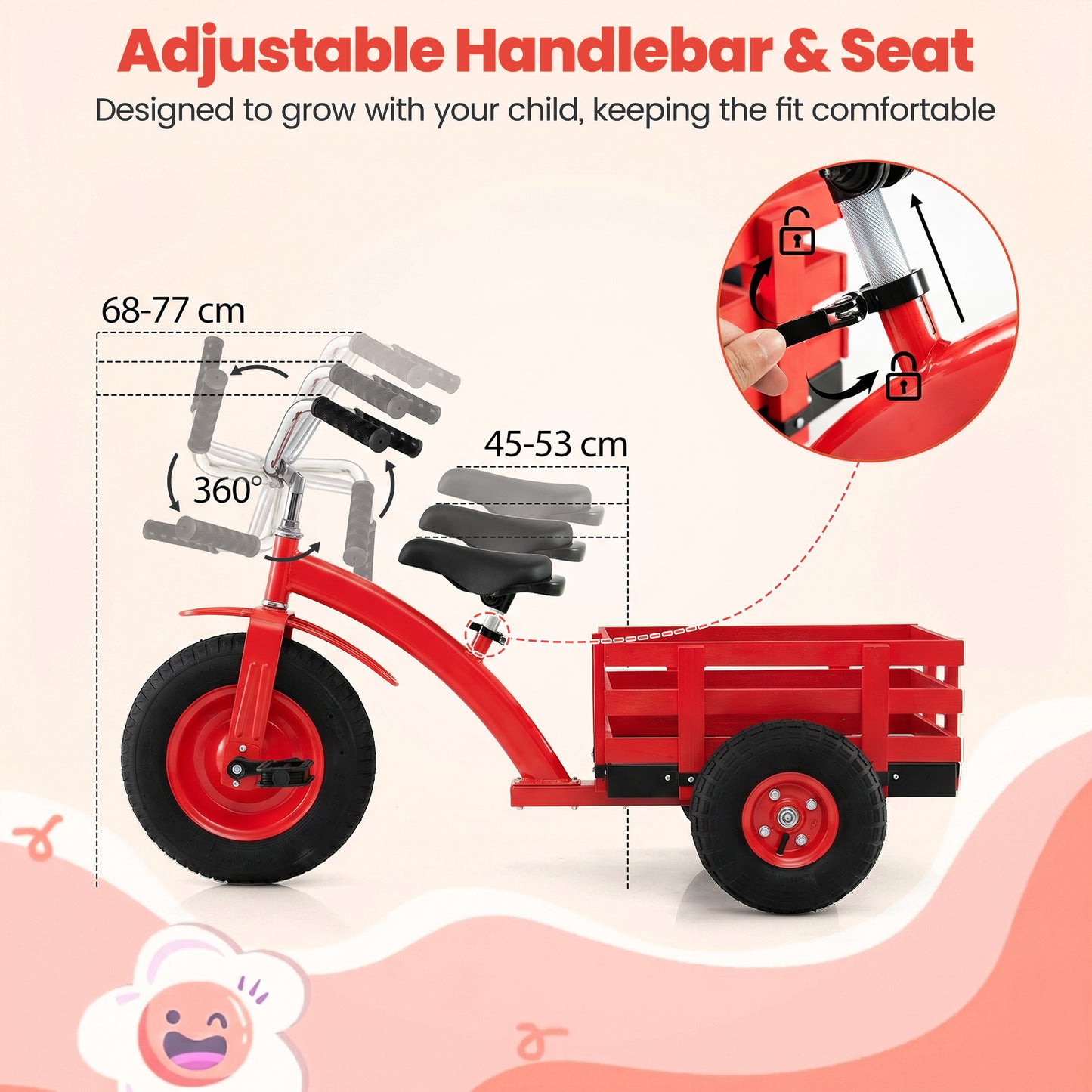 Red Kids Tricycle | Storage Basket & 15-Inch Inflatable Tires