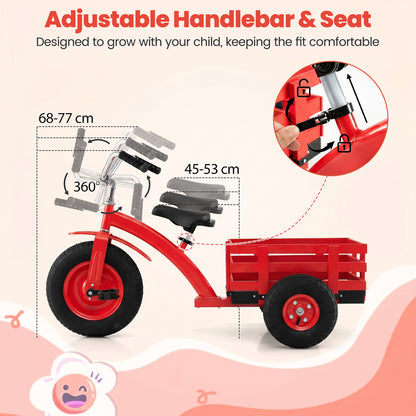 Red Kids Tricycle | Storage Basket & 15-Inch Inflatable Tires