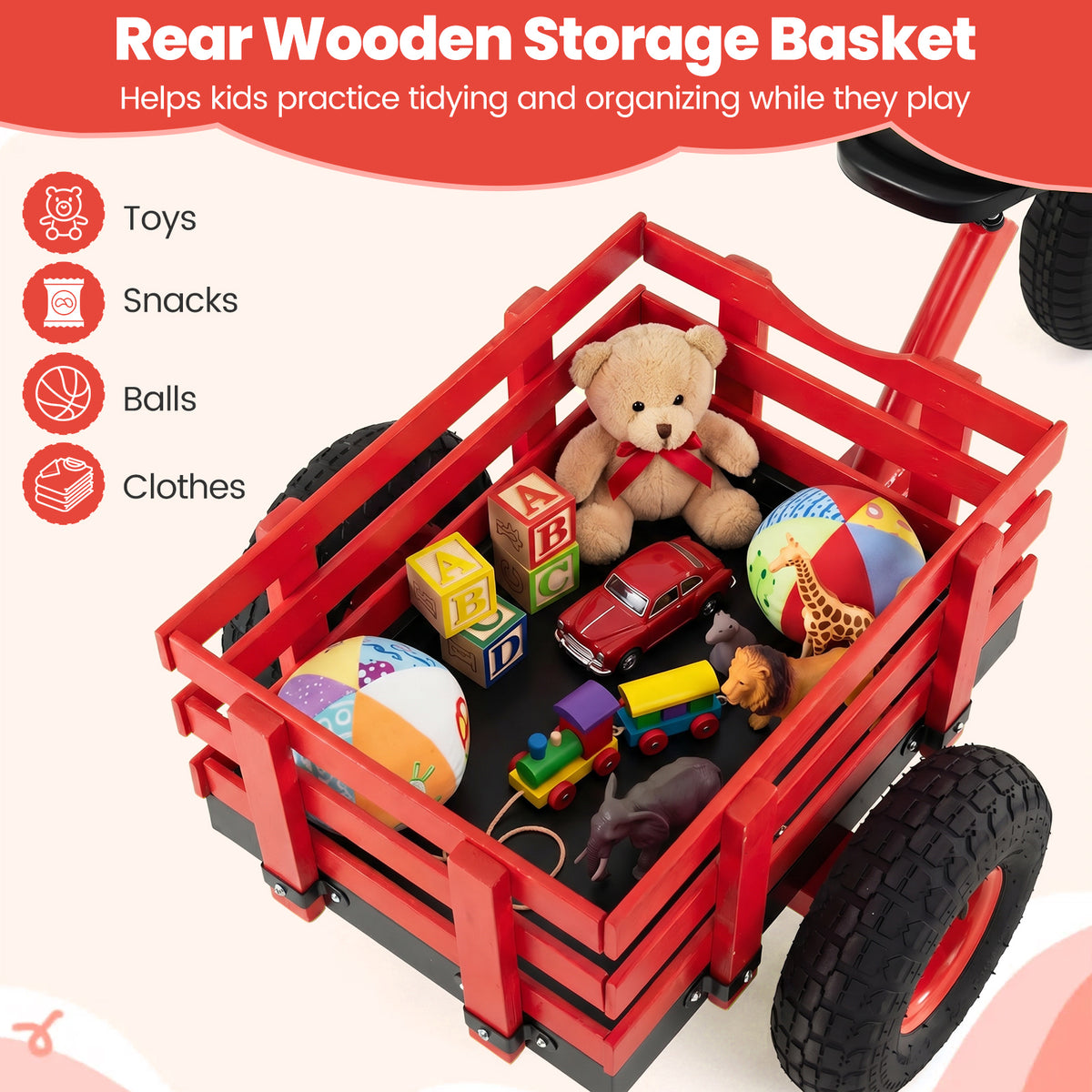 Red Kids Tricycle | Storage Basket & 15-Inch Inflatable Tires