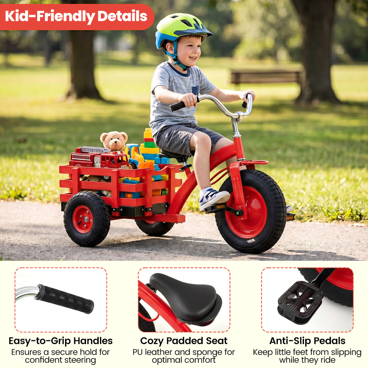 Red Kids Tricycle | Storage Basket & 15-Inch Inflatable Tires