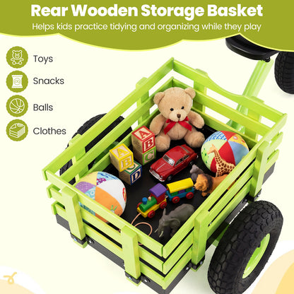 Green Kids Tricycle | Adjustable Seat, Basket & Inflatable Tires
