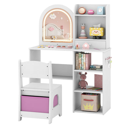 Kids White Vanity Set | 3 LED Mirror Colors | 2-in-1 Table
