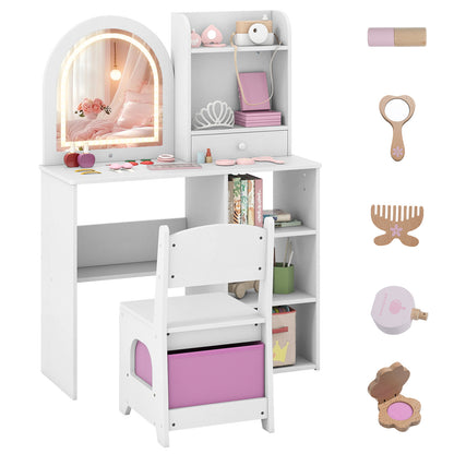 Kids White Vanity Set | 3 LED Mirror Colors | 2-in-1 Table