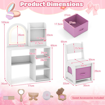 Kids White Vanity Set | 3 LED Mirror Colors | 2-in-1 Table