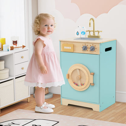 Kids Washer Playset Toy Washing Machine with Laundry Detergent and Hand Sanitizer-Blue