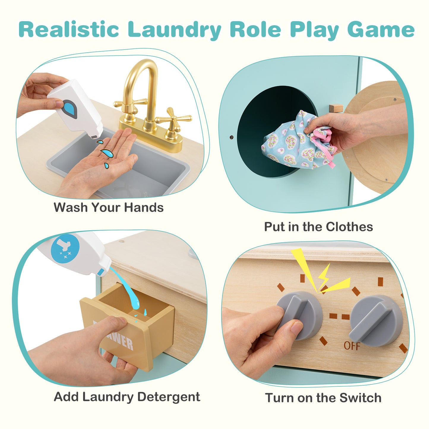 Kids Washer Playset Toy Washing Machine With Laundry Detergent And Hand Sanitizer Blue