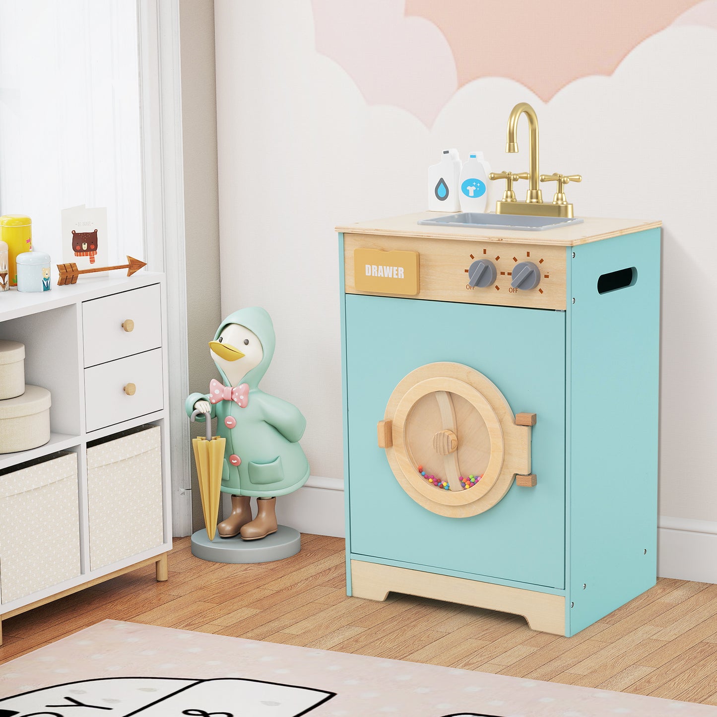 Kids Washer Playset Toy Washing Machine With Laundry Detergent And Hand Sanitizer Blue