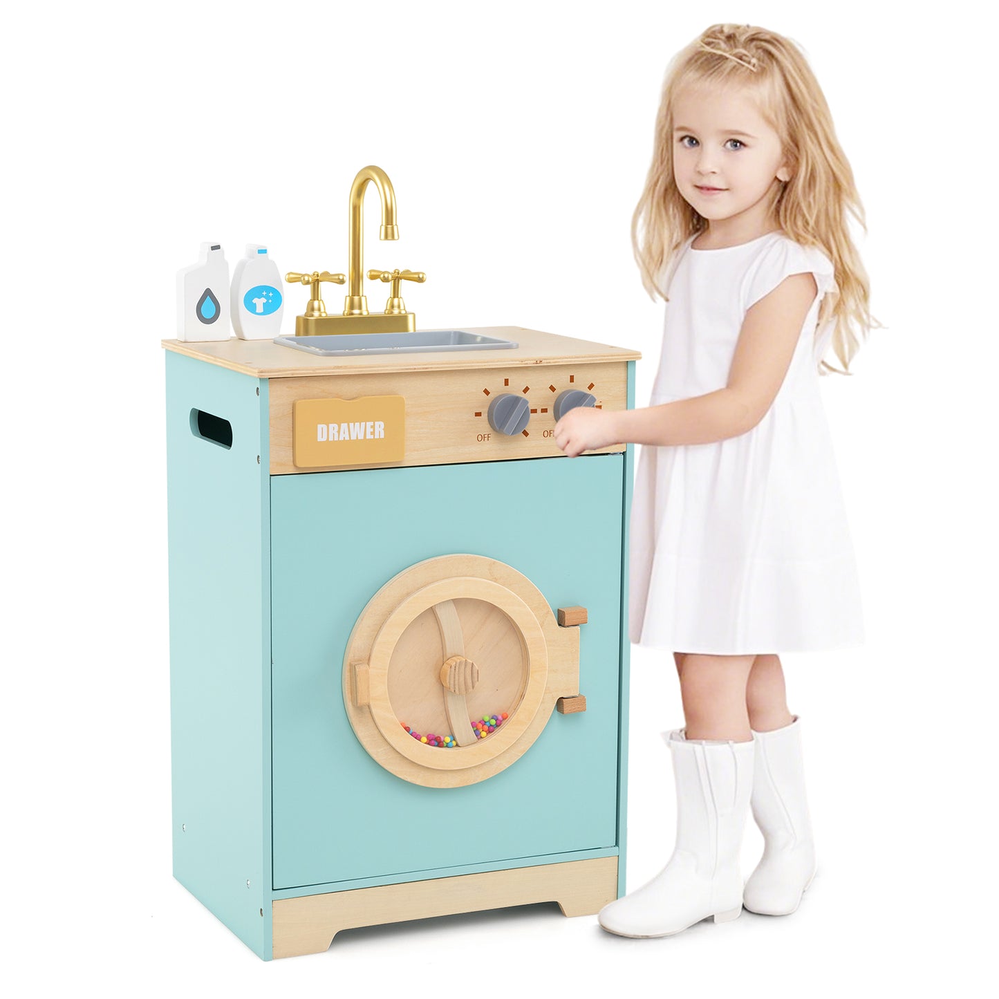 Kids Washer Playset Toy Washing Machine With Laundry Detergent And Hand Sanitizer Blue
