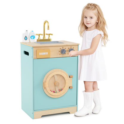 Kids Washer Playset Toy Washing Machine With Laundry Detergent And Hand Sanitizer Blue