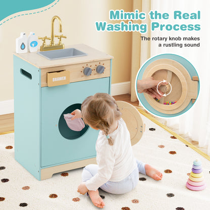 Kids Washer Playset Toy Washing Machine With Laundry Detergent And Hand Sanitizer Blue