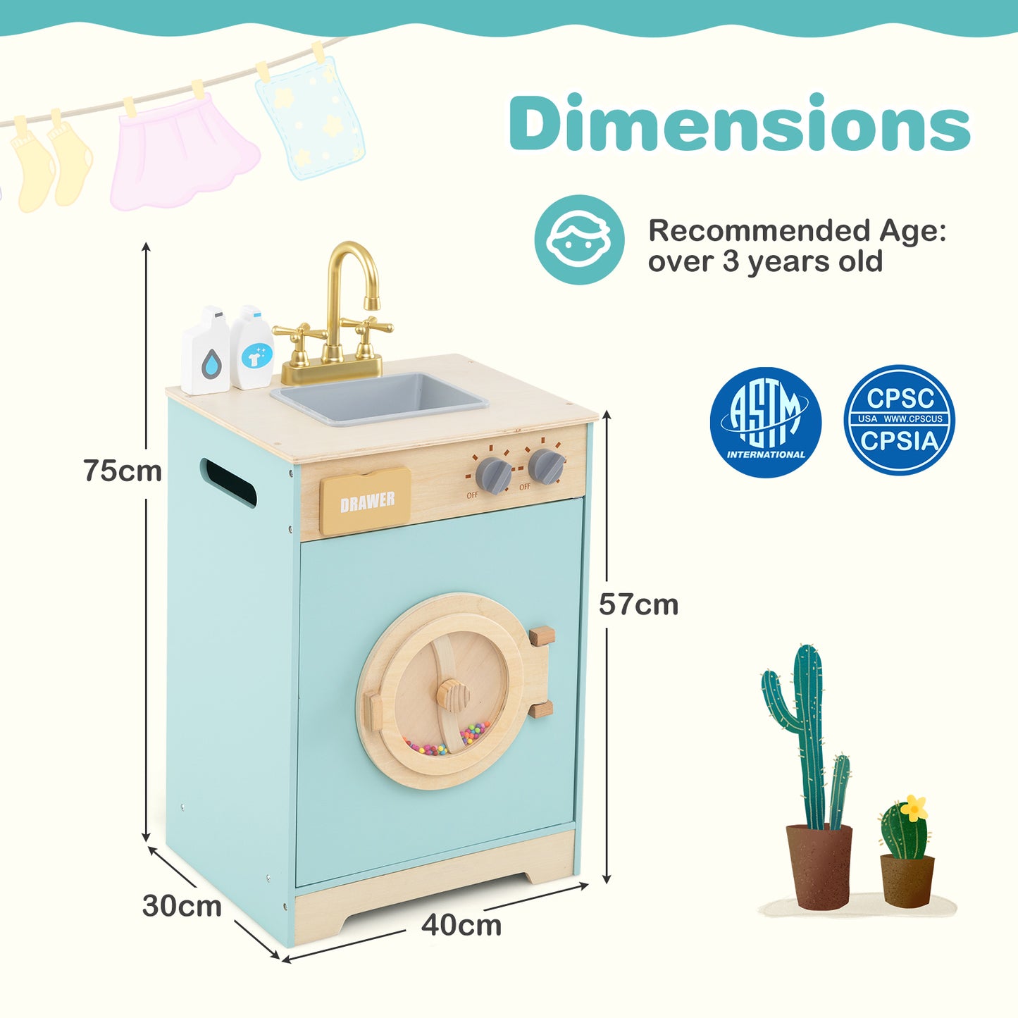 Kids Washer Playset Toy Washing Machine With Laundry Detergent And Hand Sanitizer Blue