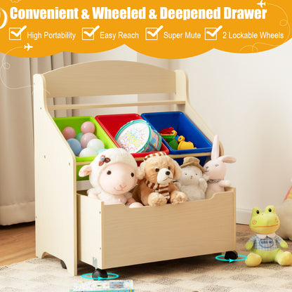 Kids Wooden Storage Unit | Rolling Wheels | Natural Color