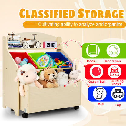Kids Wooden Storage Unit | Rolling Wheels | Natural Color