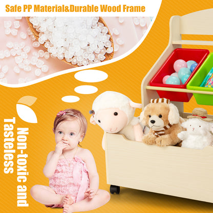Kids Wooden Storage Unit | Rolling Wheels | Natural Color