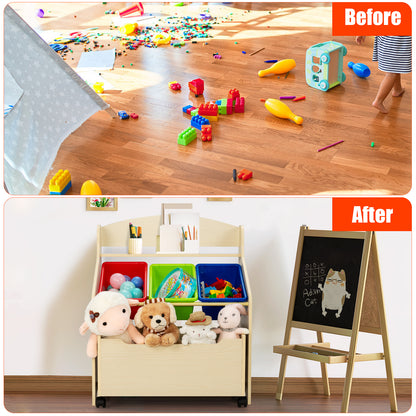Kids Wooden Storage Unit | Rolling Wheels | Natural Color