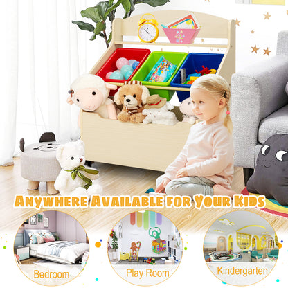 Kids Wooden Storage Unit | Rolling Wheels | Natural Color