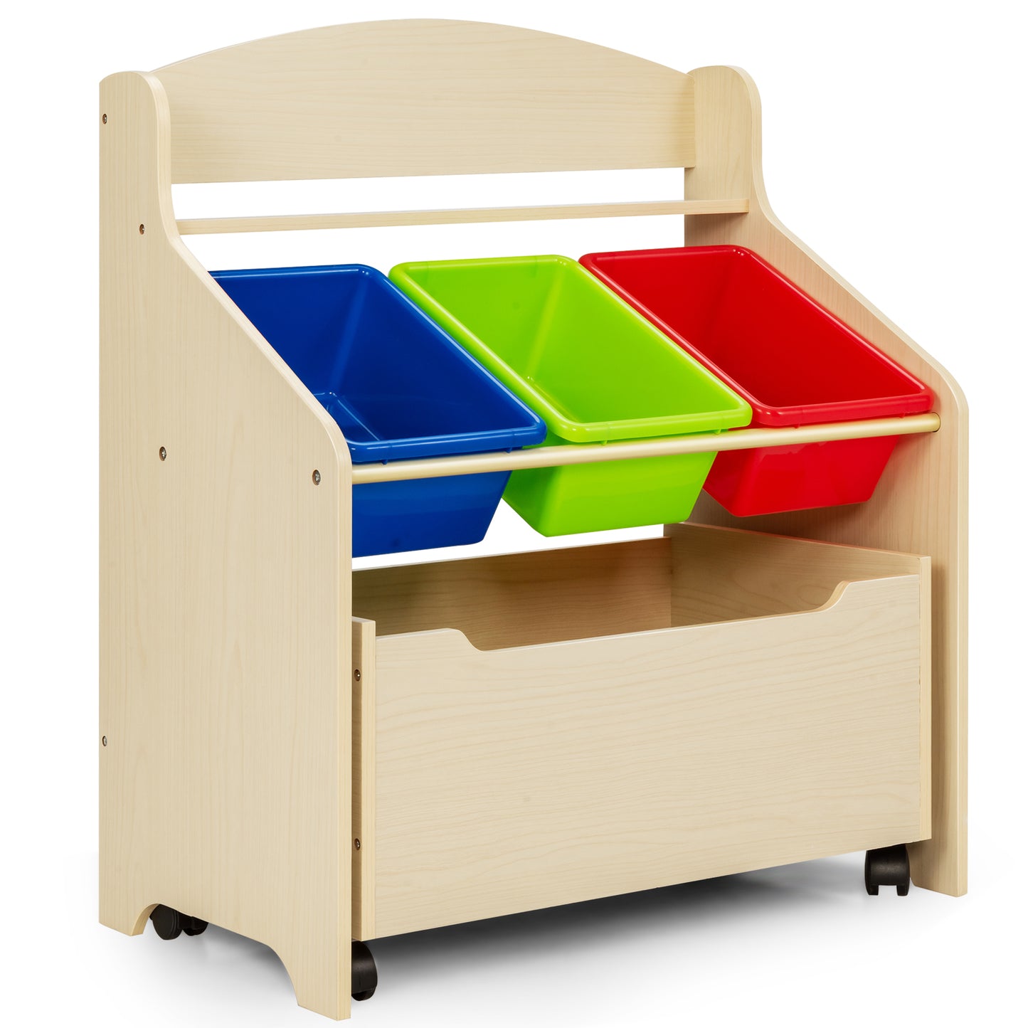 Kids Wooden Storage Unit | Rolling Wheels | Natural Color