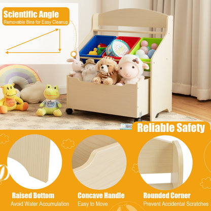 Kids Wooden Storage Unit | Rolling Wheels | Natural Color