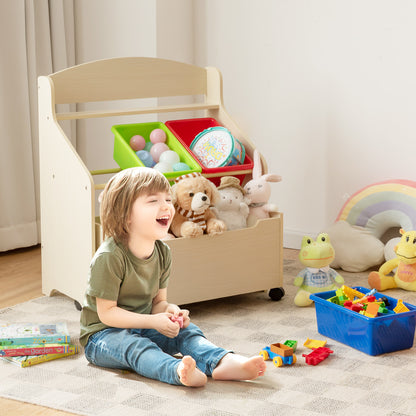 Kids Wooden Storage Unit | Rolling Wheels | Natural Color