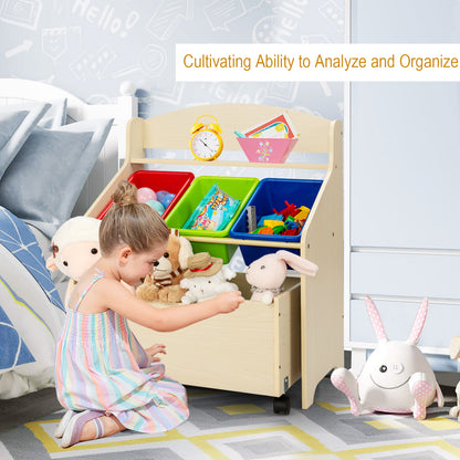 Kids Wooden Storage Unit | Rolling Wheels | Natural Color
