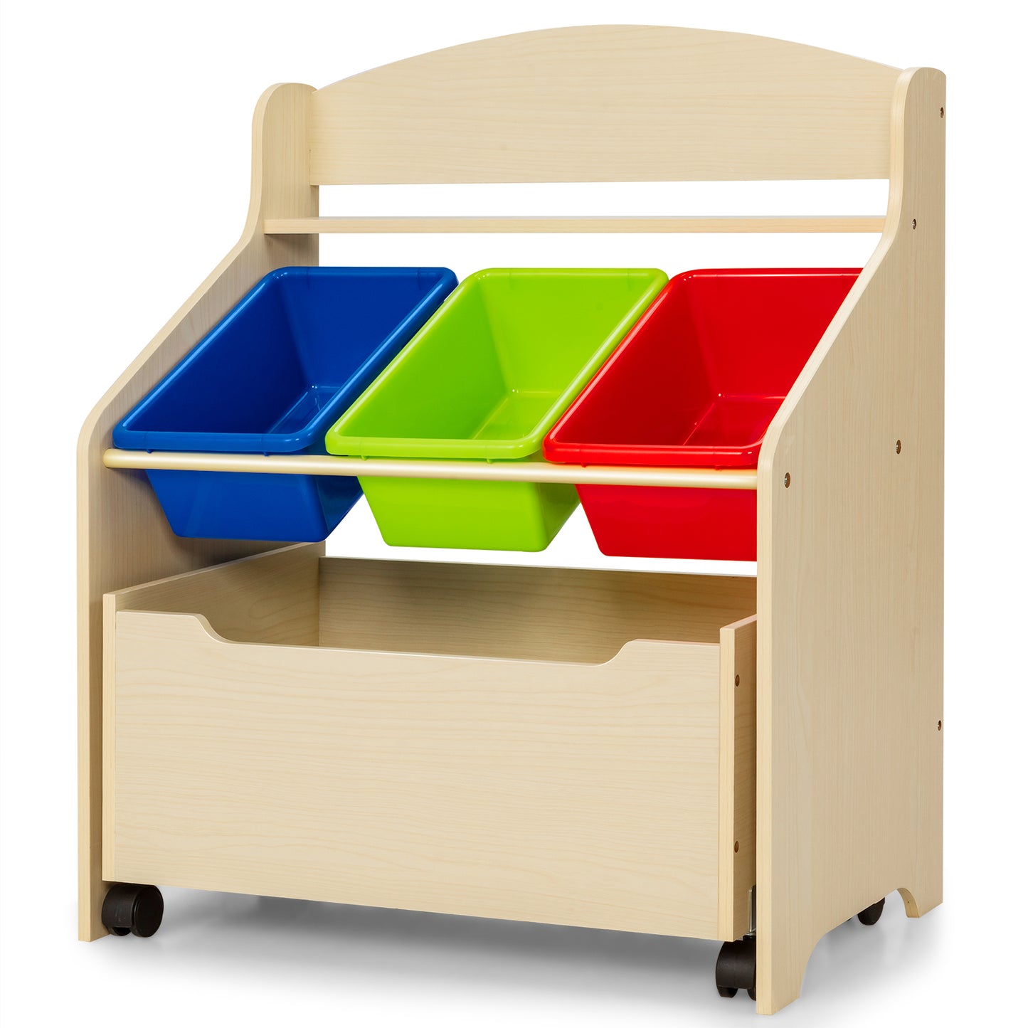 Kids Wooden Storage Unit | Rolling Wheels | Natural Color