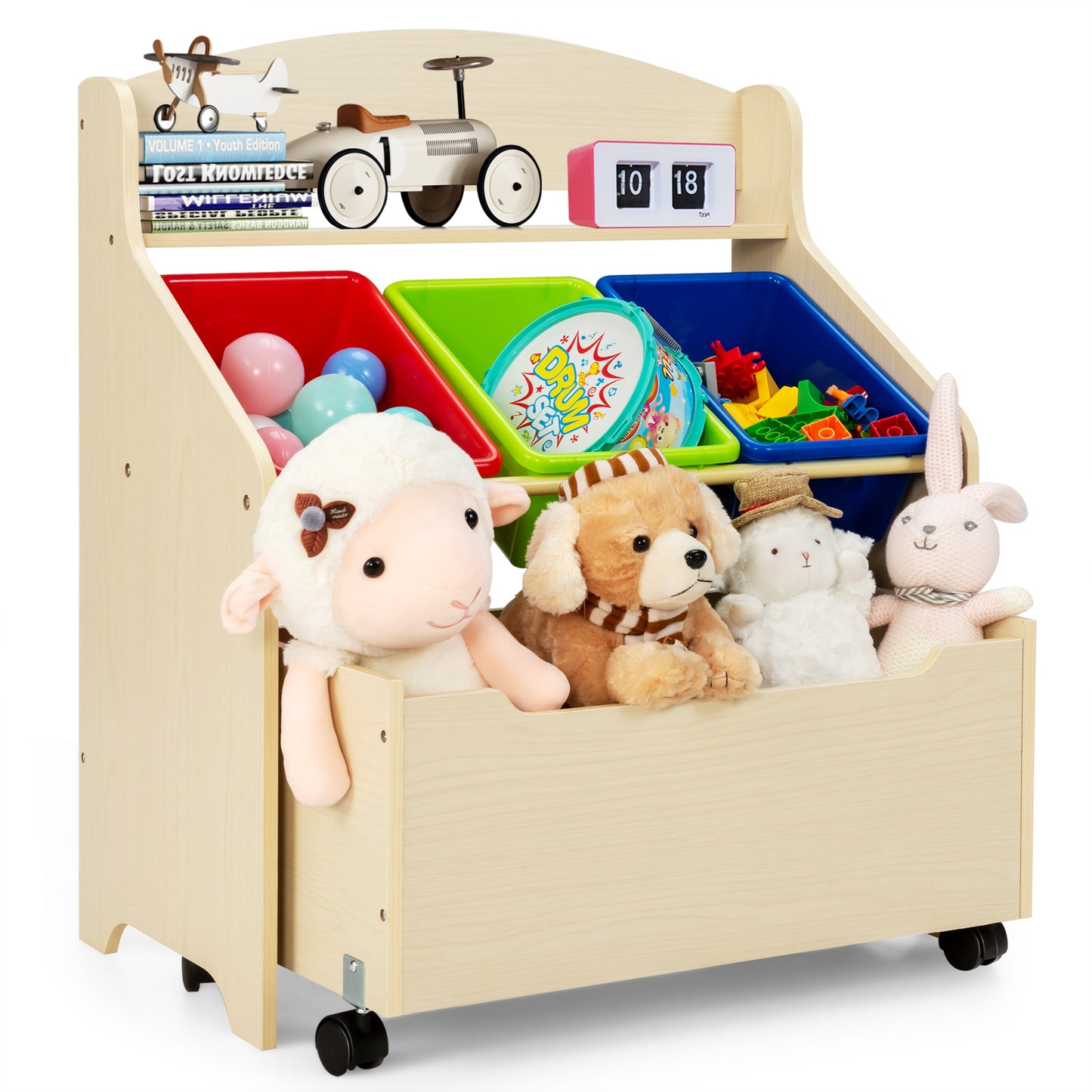 Kids Wooden Storage Unit | Rolling Wheels | Natural Color
