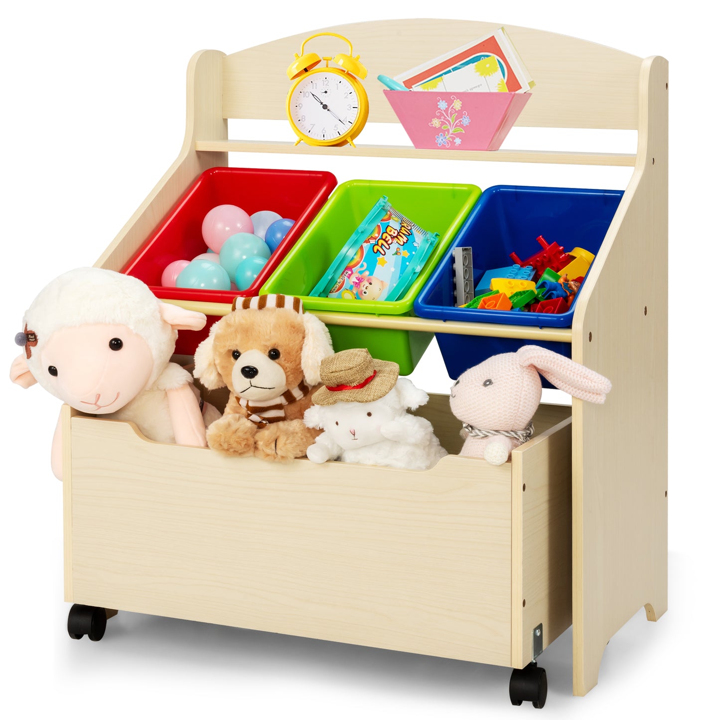 Kids Wooden Storage Unit | Rolling Wheels | Natural Color