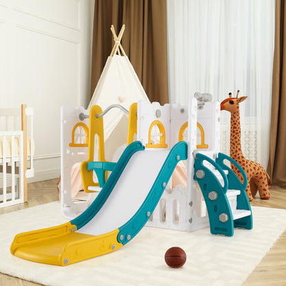 7 In 1 L Shaped Toddler Swing Slide Set | Yellow Green White