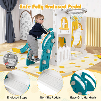 7 In 1 L Shaped Toddler Swing Slide Set | Yellow Green White