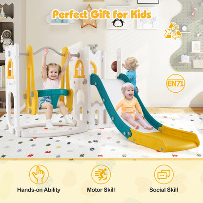 7 In 1 L Shaped Toddler Swing Slide Set | Yellow Green White
