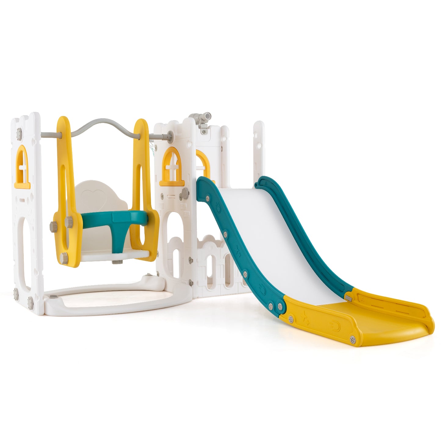 7 In 1 L Shaped Toddler Swing Slide Set | Yellow Green White