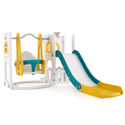 7 In 1 L Shaped Toddler Swing Slide Set | Yellow Green White