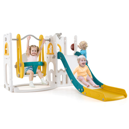 7 In 1 L Shaped Toddler Swing Slide Set | Yellow Green White