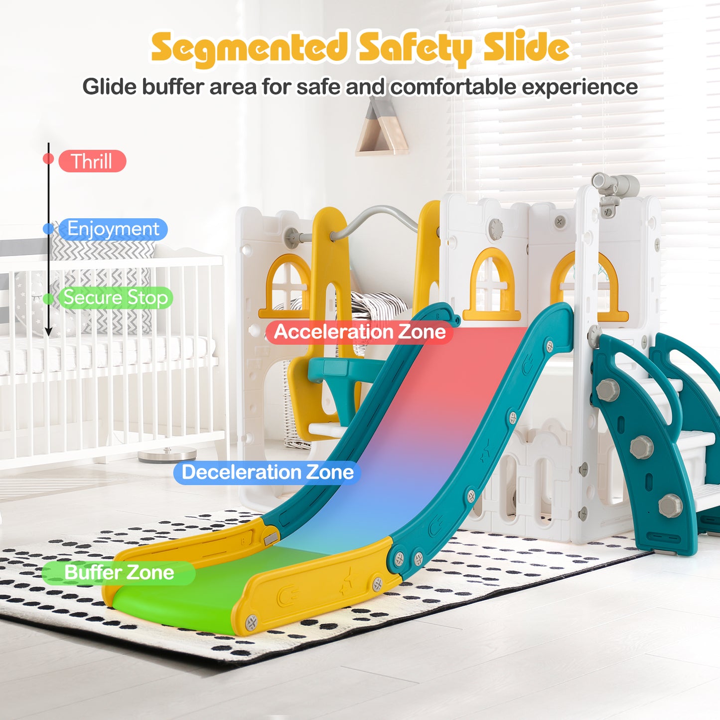 7 In 1 L Shaped Toddler Swing Slide Set | Yellow Green White