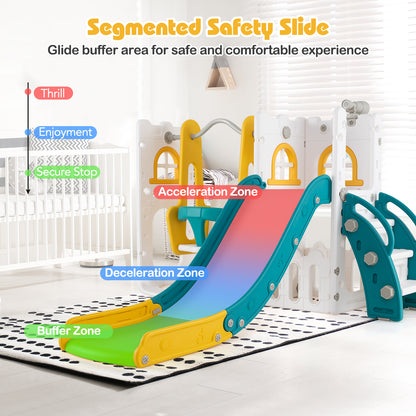 7 In 1 L Shaped Toddler Swing Slide Set | Yellow Green White