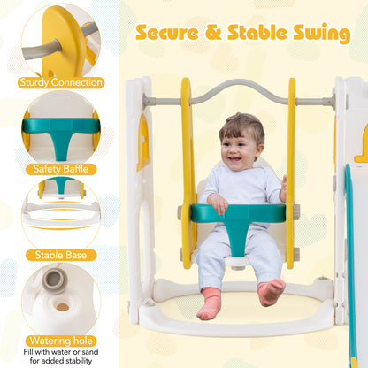 7 In 1 L Shaped Toddler Swing Slide Set | Yellow Green White