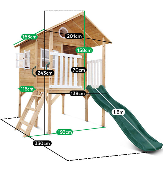 Lifespan Kids Elevated Cubby House with Green Slide | Archie